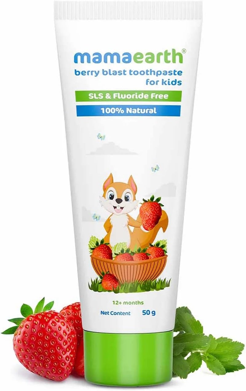 Mamaearth 100% Natural Berry Blast Kids Toothpaste (Fluoride Free, SLS Free, No Artificial Flavours) Best for baby, 50g - Image 1